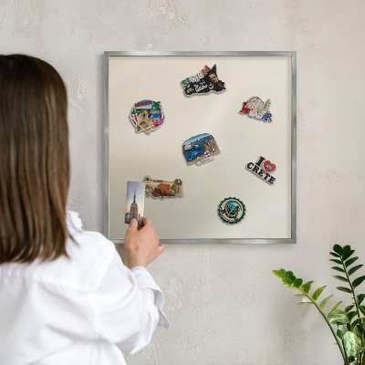 Souvenir magnet display board with a silver frame Fog tone