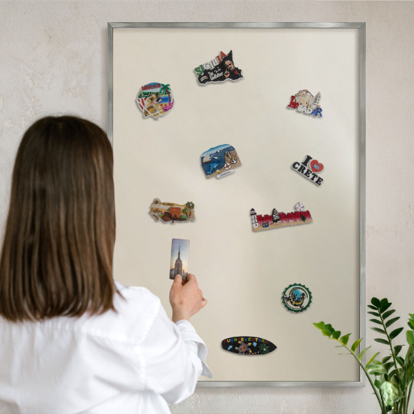 Souvenir magnet display board with a silver frame Fog tone