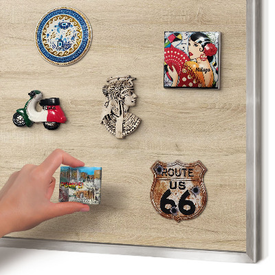 Printed magnet board in a silver frame Wooden background