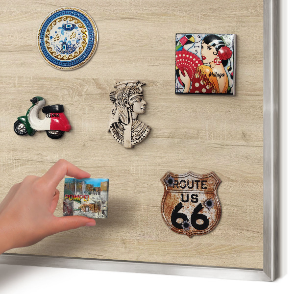 Printed magnet board in a silver frame Wooden background