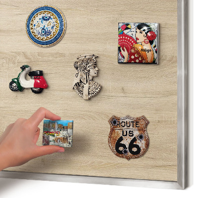 Printed magnet board in a silver frame Wooden background