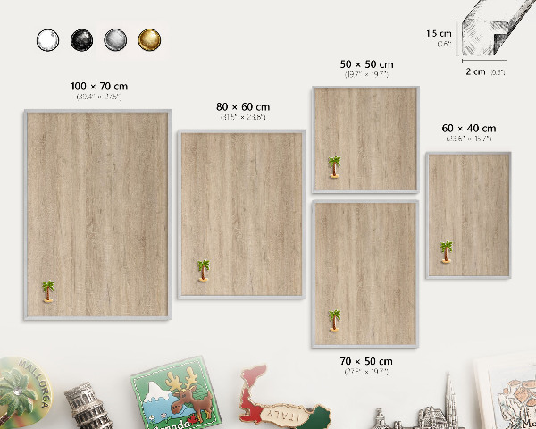 Printed magnet board in a silver frame Wooden background