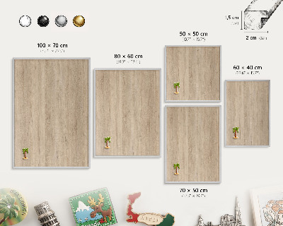 Printed magnet board in a silver frame Wooden background