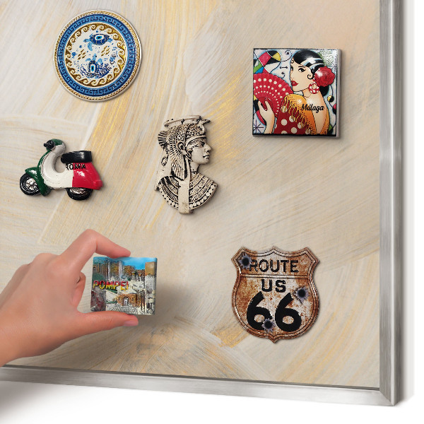 Souvenir magnet display board with a silver frame Elegant abstraction