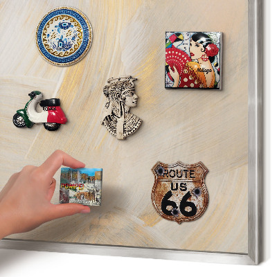 Souvenir magnet display board with a silver frame Elegant abstraction