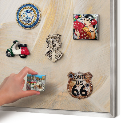 Souvenir magnet display board with a silver frame Elegant abstraction