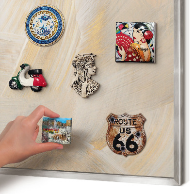 Souvenir magnet display board with a silver frame Elegant abstraction