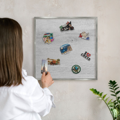 Printed magnet board in a silver frame Wooden structure