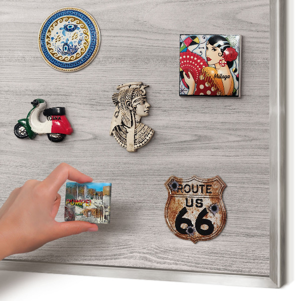 Printed magnet board in a silver frame Wooden texture