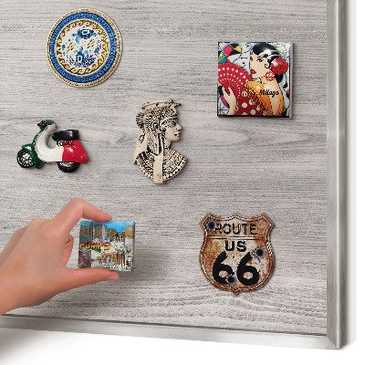 Printed magnet board in a silver frame Wooden texture