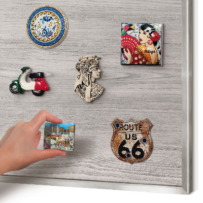 Printed magnet board in a silver frame Wooden texture