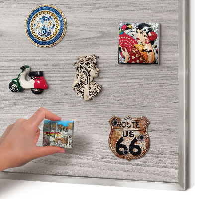 Printed magnet board in a silver frame Wooden texture