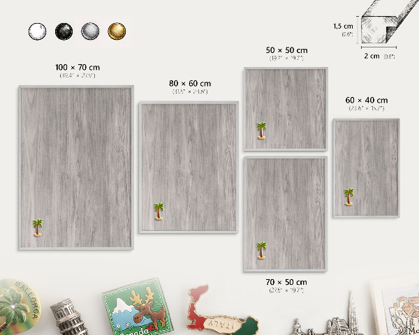 Printed magnet board in a silver frame Wooden texture