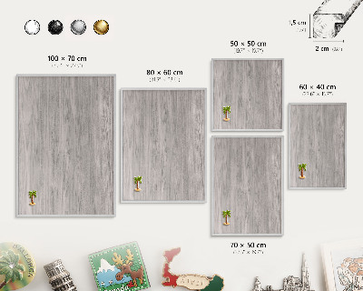 Printed magnet board in a silver frame Wooden texture