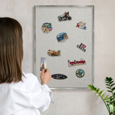 Souvenir magnet display board with a silver frame Plant pattern