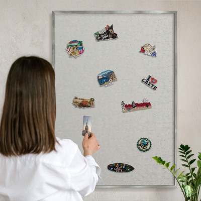 Souvenir magnet display board with a silver frame Plant pattern