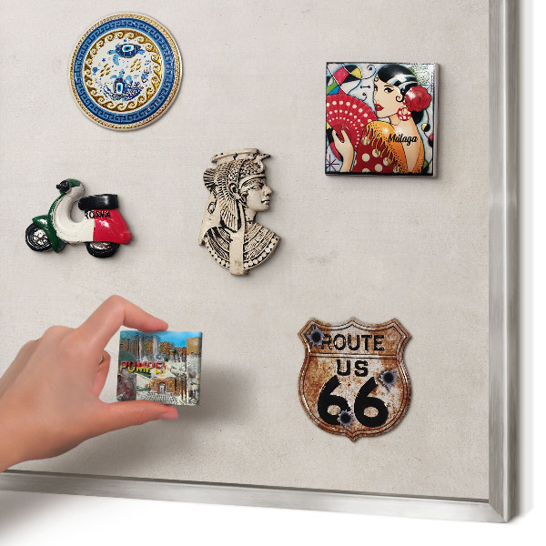 Souvenir magnet display board with a silver frame Gray elegance