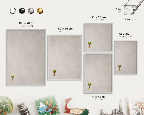 Souvenir magnet display board with a silver frame Gray elegance