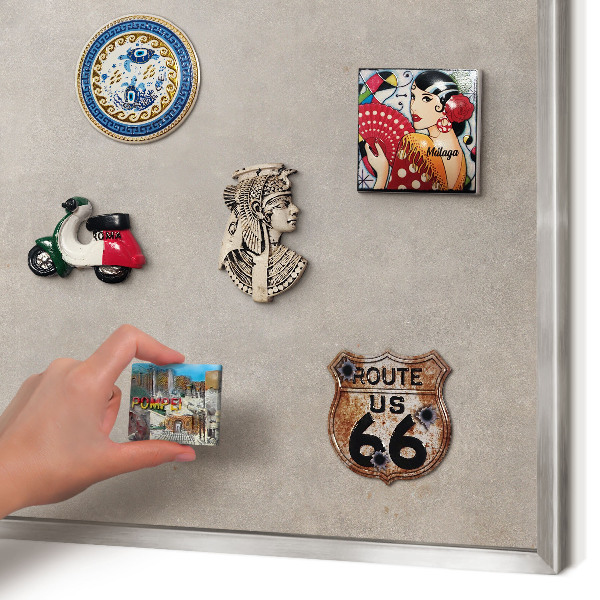 Souvenir magnet display board with a silver frame Neutral elegance