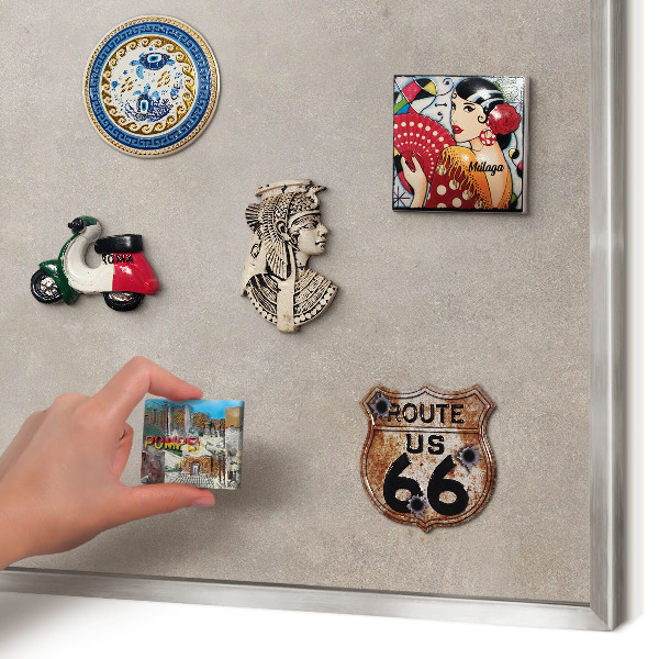 Souvenir magnet display board with a silver frame Neutral elegance