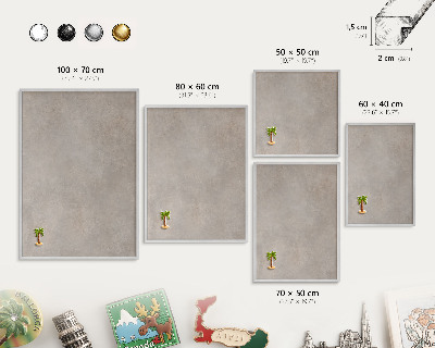 Souvenir magnet display board with a silver frame Neutral elegance