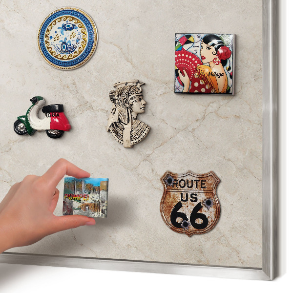 Souvenir magnet display board with a silver frame Natural elegance