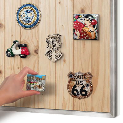 Printed magnet board in a silver frame Wooden pattern