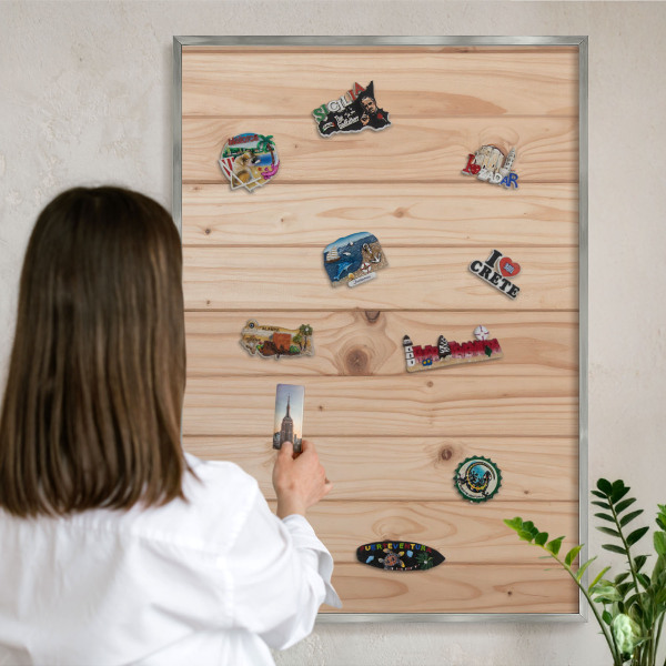 Printed magnet board in a silver frame Wooden pattern