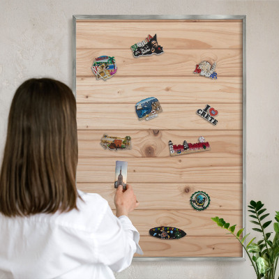 Printed magnet board in a silver frame Wooden pattern