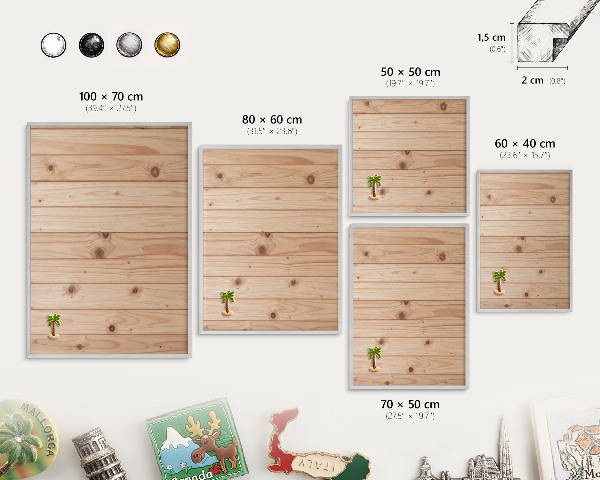 Printed magnet board in a silver frame Wooden pattern