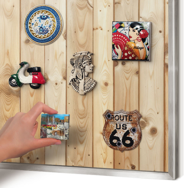 Printed magnet board in a silver frame Wooden boards
