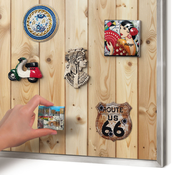 Printed magnet board in a silver frame Wooden boards