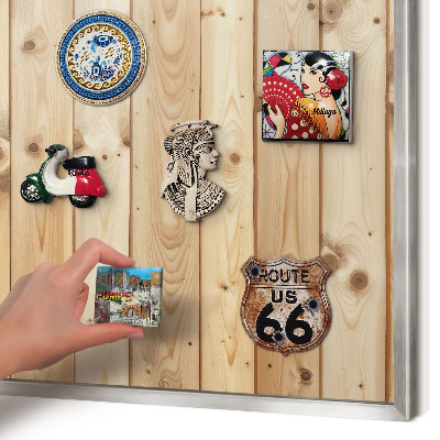 Printed magnet board in a silver frame Wooden boards
