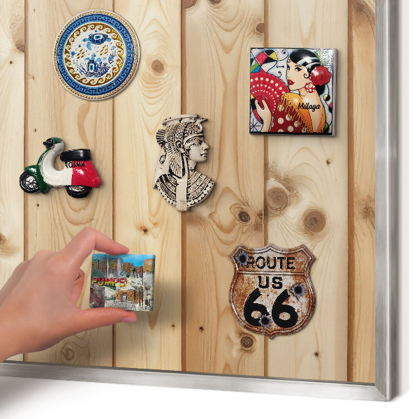 Printed magnet board in a silver frame Wooden boards