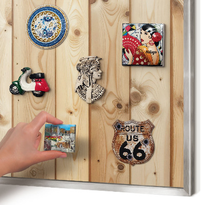 Printed magnet board in a silver frame Wooden boards