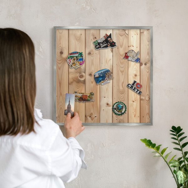Printed magnet board in a silver frame Wooden boards