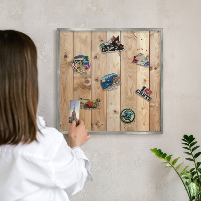 Printed magnet board in a silver frame Wooden boards