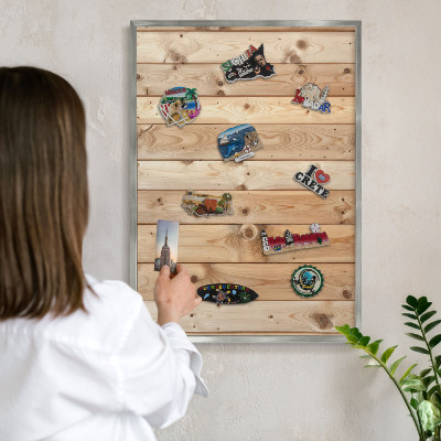 Printed magnet board in a silver frame Wooden boards