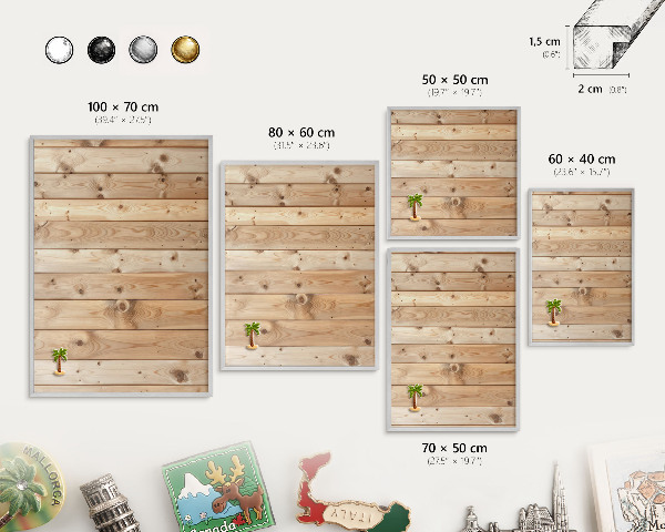 Printed magnet board in a silver frame Wooden boards