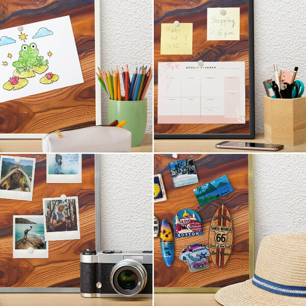 Souvenir magnet display board with a silver frame Wooden rings