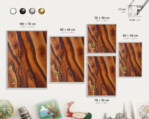 Souvenir magnet display board with a silver frame Wooden rings