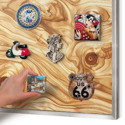 Printed magnet board in a silver frame Wooden texture