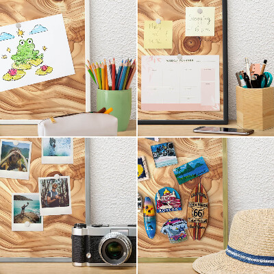 Printed magnet board in a silver frame Wooden texture