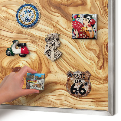 Printed magnet board in a silver frame Wooden texture