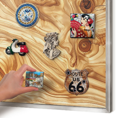Printed magnet board in a silver frame Wooden texture