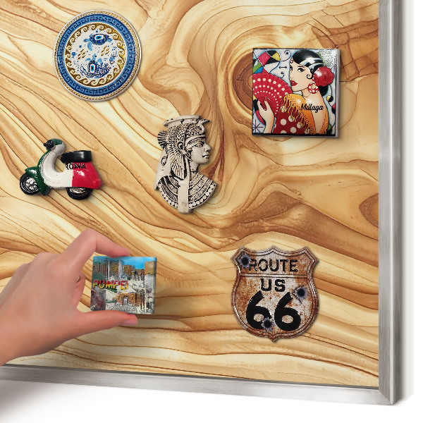 Printed magnet board in a silver frame Wooden texture