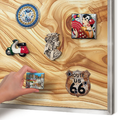 Printed magnet board in a silver frame Wooden texture