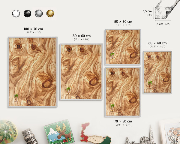 Printed magnet board in a silver frame Wooden texture