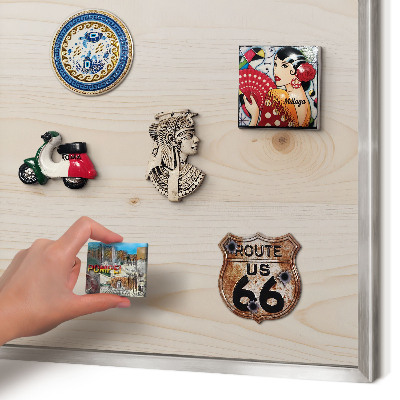 Souvenir magnet display board with a silver frame Wooden pattern