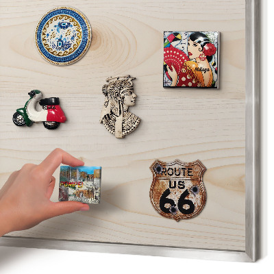 Souvenir magnet display board with a silver frame Wooden pattern